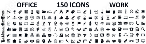 Fotomural Set of 150 office icons, work in office signs - stock vector