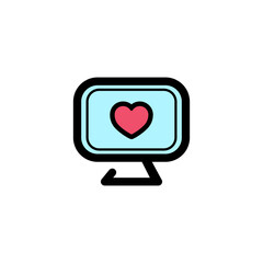 Poster - Heart on computer monitor icon flat. Love stories symbol. Valentines day concept. Vector on isolated white background. Eps 10 vector.