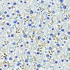  seamless floral pattern with blue meadow flowers