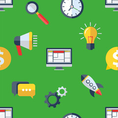 Flat design seamless pattern for web design, SEO development, services, programming and marketing applications.