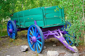 Sticker - Closeup shot of a decorative old wooden cart