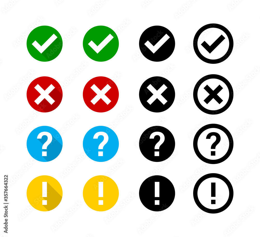 Checkmark cross question exclamation sign or mark. Isolated vector ...