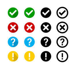 Poster - Checkmark cross question exclamation sign or mark. Isolated vector signs symbols. Checkmark icon set.  Flat vector collection of icons.  E