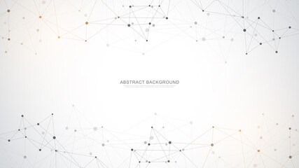 Abstract polygonal background with connecting dots and lines. Global network connection, digital technology and communication concept.