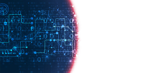Abstract technology concept with binary code . Circuit board, high computer color background. Vector illustration with space for content, web - template, business tech presentation.