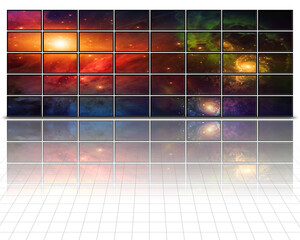 Poster - Galaxies and stars on screens. 3D rendering