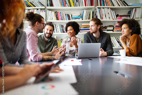 Fotografía Collaboration and analysis by business people working in office