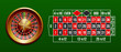 Vector European roulette placed on an endless green surface with a classic betting grid. Red & Black Betting casino squares. Winning money. Losing at gambling. classic casino roulette and green table.