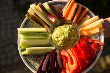 Healthy snack with guacamole