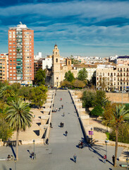 Aerial view of Valncia, Torres de Serrano towers	