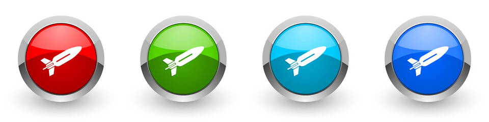 Aufkleber - Missile silver metallic glossy icons, rocket, weapon, war concept set of modern design buttons for web, internet and mobile applications in four colors options isolated on white background