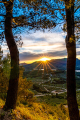 Wall Mural - aerial landscape of the beniarres reservoir at sunset