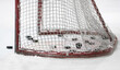 © Marko Hannula - An ice hockey goal with mesh net and pucks inside standing on ice.