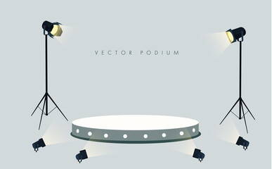 Wall Mural - flat spotlights with bright white light shining stage vector set. illuminated effect form projector,