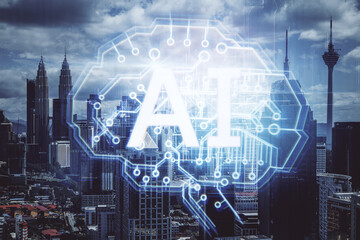 Poster - Night city with AI brain interface.