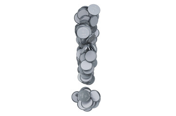 Poster - Exclamation mark from button cells, 3D rendering