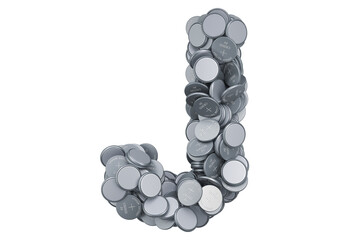 Poster - Letter J from button cells, 3D rendering