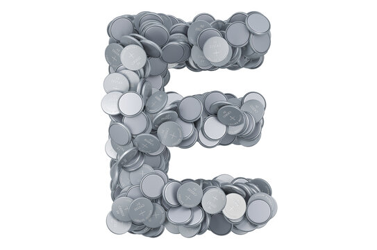 Letter E from button cells, 3D rendering