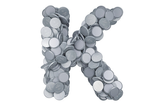 Letter K from button cells, 3D rendering