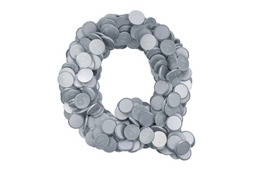 Poster - Letter Q from button cells, 3D rendering