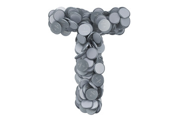 Poster - Letter T from button cells, 3D rendering