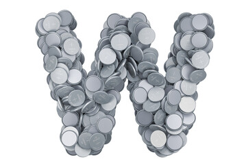 Poster - Letter W from button cells, 3D rendering