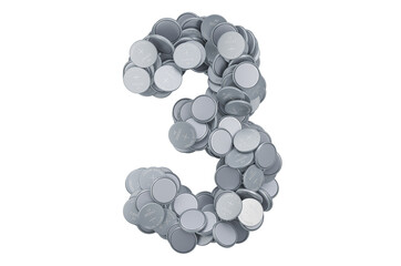 Poster - Number 3 from button cells, 3D rendering