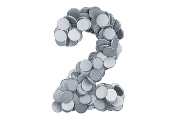 Poster - Number 2 from button cells, 3D rendering
