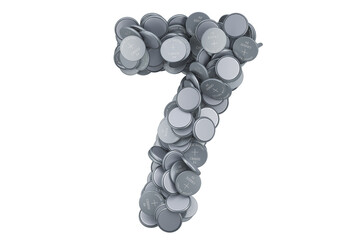 Poster - Number 7 from button cells, 3D rendering