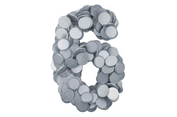 Poster - Number 6 from button cells, 3D rendering