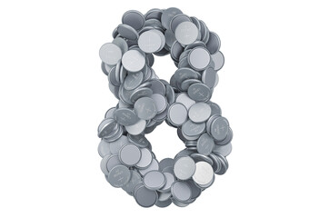 Poster - Number 8 from button cells, 3D rendering