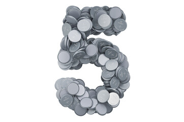 Poster - Number 5 from button cells, 3D rendering