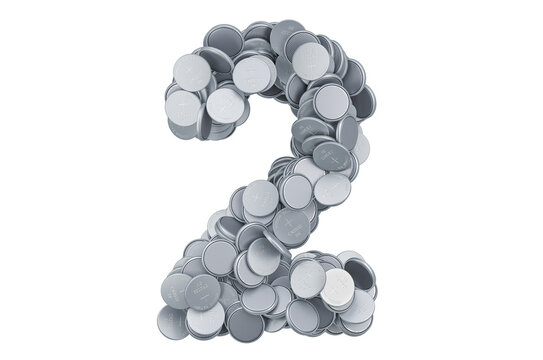 Number 2 from button cells, 3D rendering