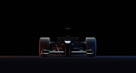 Black F1 car, front photo.