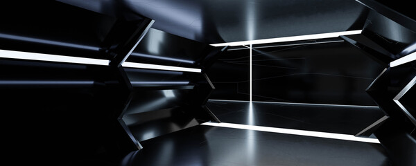 Poster - black futuristic mirror architecture technology 3d rendering illustration background
