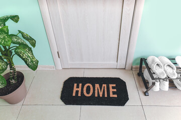 Poster - Interior of modern stylish hallway with door mat