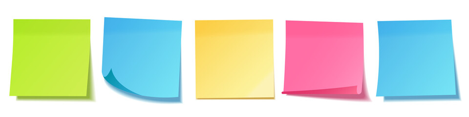 realistic blank sticky notes isolated on white background. colorful sheets of note papers. paper rem
