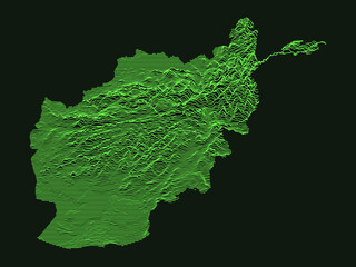 Tactical Military Emerald 3D Topography Map of Asian Country of Afghanistan