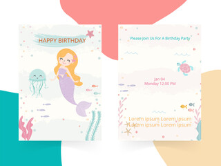 Wall Mural - Cute mermaid theme birthday party invitation card vector illustration.