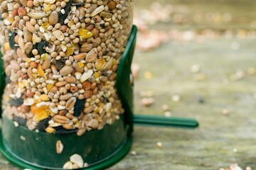 Sticker - Shot of crushed seed and grain mix for livestock and bird feed as a dietary supplement