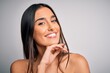 © Krakenimages.com - Close up of young beautiful woman with clear and pure skin. Perfect and clean skincare wearing natural makeup. Smiling happy looking fresh and healthy.