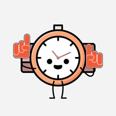 Cute Hand Watch Mascot Vector Character in Flat Design Style