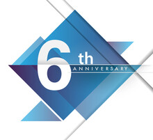 6th Years Anniversary Logo With Geometric, Vector Design Birthday Celebration Isolated On White Background.