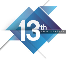 13th years anniversary logo with geometric, vector design birthday celebration isolated on white background.