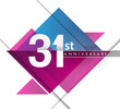 31st years anniversary logo with geometric, vector design birthday celebration isolated on white background.