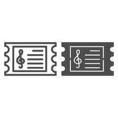 Poster - Music concert ticket line and solid icon, Music festival concept, Invitation card sign on white background, concert invitation with clef icon in outline style for mobile, web design. Vector graphics.