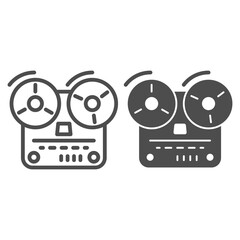 Poster - tape recorder line and solid icon, music concept, old reel tape recorder sign on white background, o