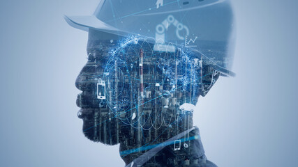 Fototapete - Industrial technology concept. Communication network. INDUSTRY 4.0. Factory automation.
