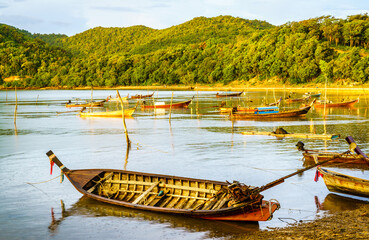 Canvas Print - Boats at fishing village in Thailand