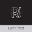 © Vectorideas - initial logo letter RJ, linked outline silver colored, rounded logotype